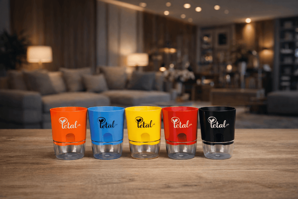 Set of 5 Self Watering Pots (Red, Yellow, Blue, Black, Orange)