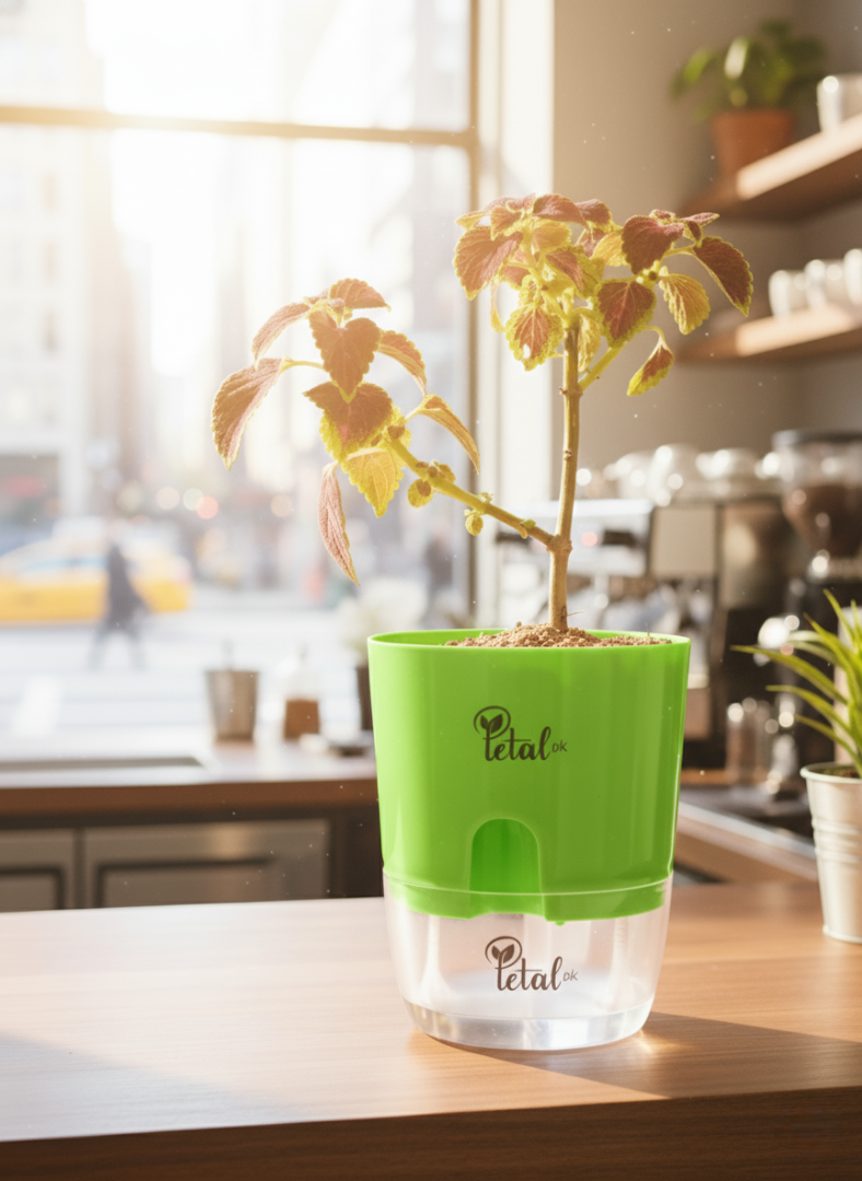 Coleus Red Heart Plant with Self Watering Pot