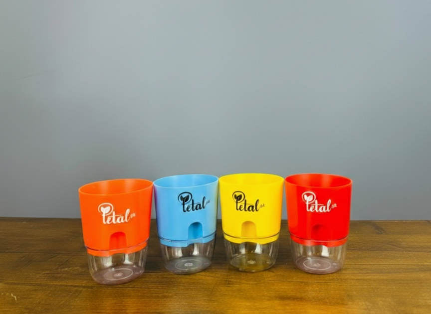 Set of 4 Self Watering Pots (Orange, Blue, Yellow, Red)