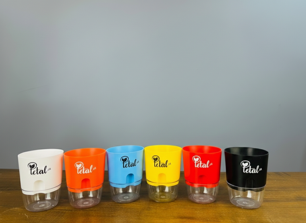 Set of 6 Self Watering Pots (Orange, Blue, Yellow, White, Red, Black and White)