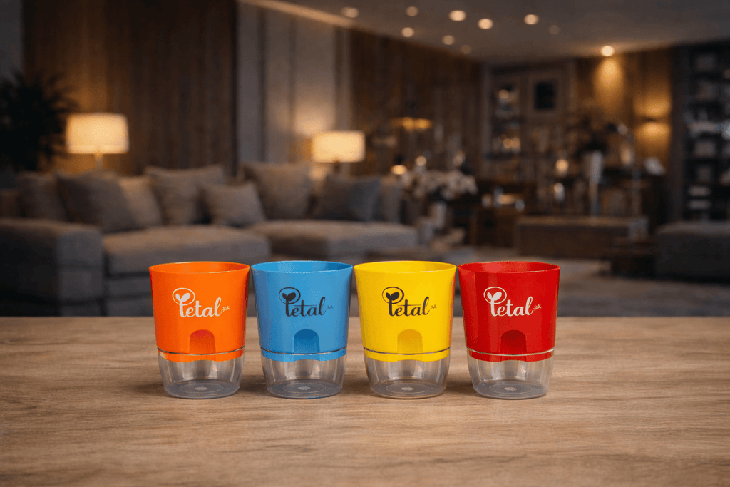 Set of 4 Self Watering Pots (Orange, Blue, Yellow, Red)