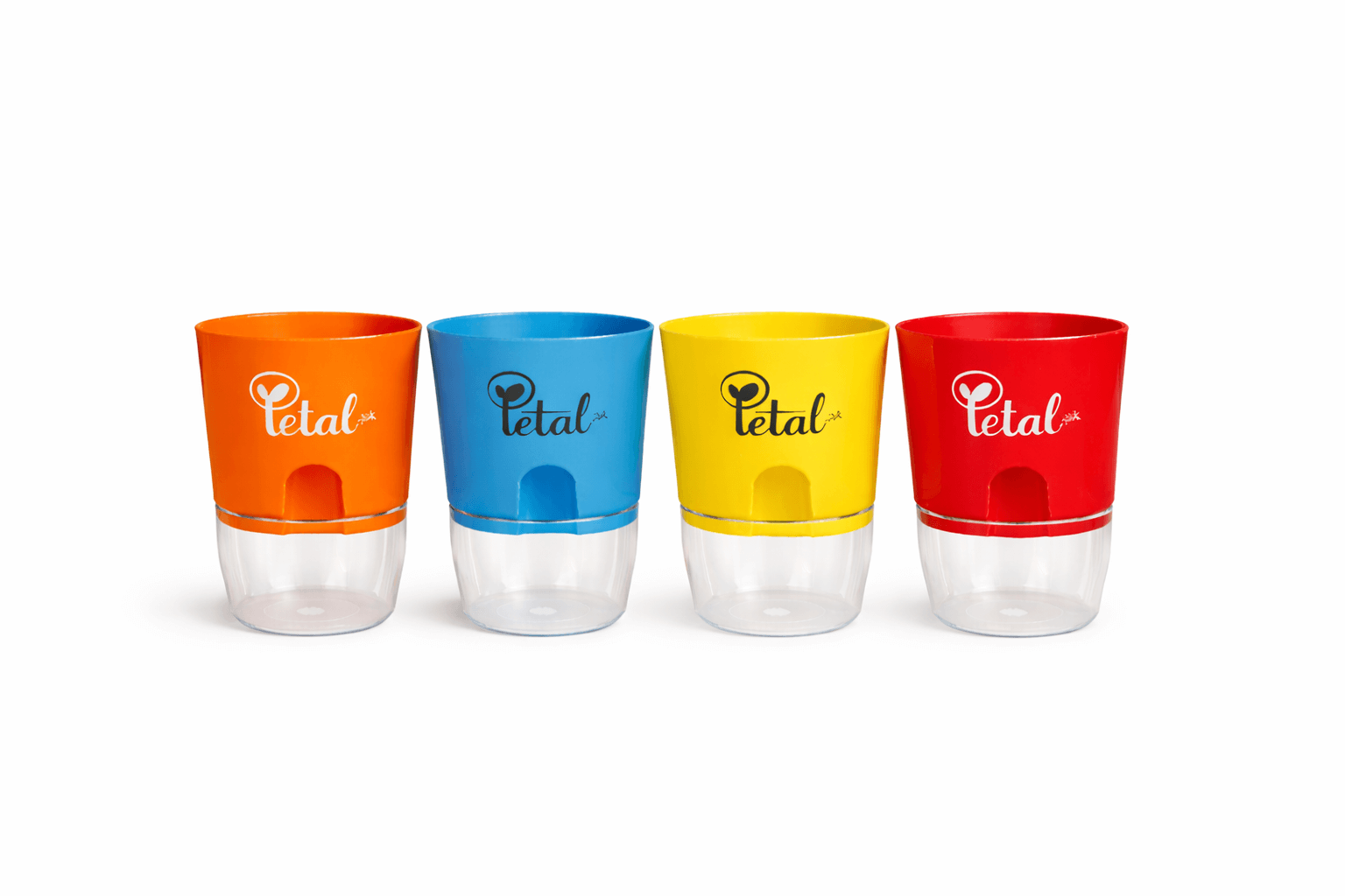 Set of 4 Self Watering Pots (Orange, Blue, Yellow, Red)