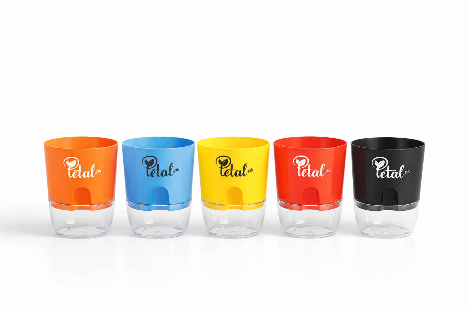 Set of 5 Self Watering Pots (Red, Yellow, Blue, Black, Orange)